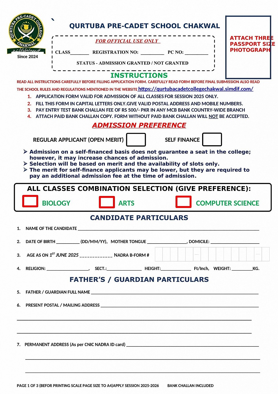 ADMISSION FORM DOWNLOAD FROM HERE ALSO PAID YOUR 500 RUPEES FEE IN ANY BRANCH OF MCB BANK AND ATTEST PAID SLIP OF AMOUNT  WITH ADMISSION FORM